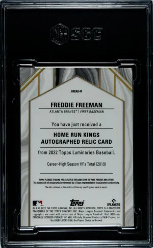 2022 Topps Luminaries Freddie Freeman #HRKAR-FF On Card SGC 9.5 Los Angeles Dodgers back