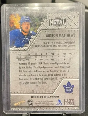 2020 Skybox Metal Universe Auston Matthews Blue Spectrum #34 back