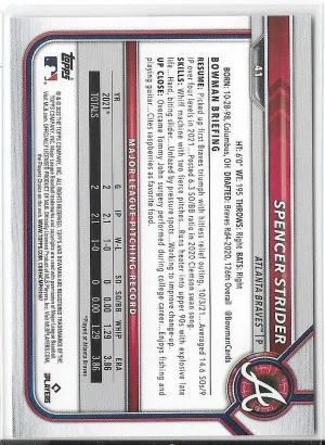 2022 Bowman Spencer Strider RC #41 back