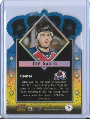 2000 Pacific Joe Sakic Gold Crown Die-Cuts #9 back