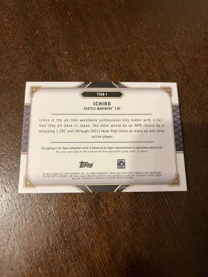 2022 Topps Triple Threads Ichiro Suzuki Jersey/Bat Auto Blue /3! 4,367 Hits back
