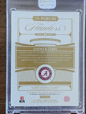 🔥💎 JAHMYR GIBBS RC 2023 PANINI FLAWLESS ON-CARD AUTO 7/25, DIAMOND back