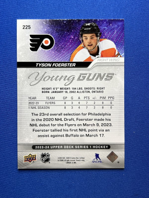 2023-24 Upper Deck Series 1 Tyson Foerster Young Guns RC #225 back