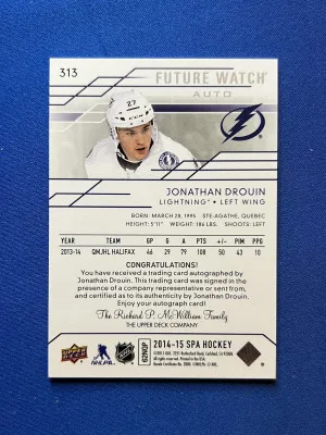 2014-15 Jonathan Drouin Future Watch Auto /999 #313 back