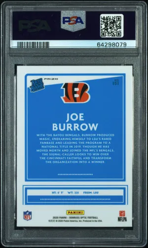 2020 Panini Donruss Optic Joe Burrow #151 Rookie PSA 10 back