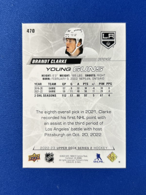 2022-23 Upper Deck Series 2 Brandt Clarke Young Guns #470 back