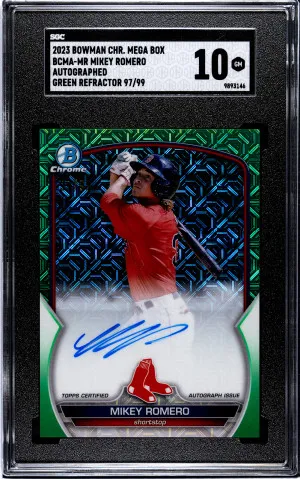 2023 Bowman Chrome Mega Box - Mikey Romero Auto Green Refractor /99 front