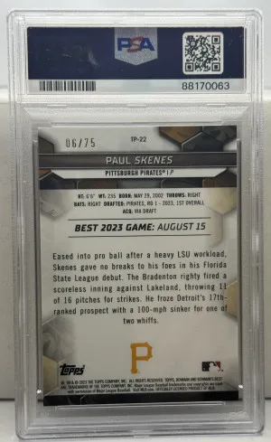 2023 Bowmans Best Top Prospects Paul Skenes Gold Lava /75 PSA 10 back