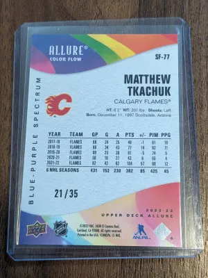Matthew Tkachuk 2022-23 Allure Blue-Purple Spectrum 21/35  Flames Panthers back