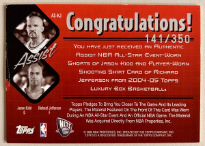 JASON KIDD RICHARD JEFFERSON 2004-05 Topps Luxury Box Dual Jersey Patch /350 back