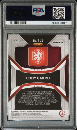 2022 Panini Prizm FIFA World Cup Cody Gakpo #153 Red /399 RC Netherlands PSA 8 back