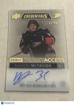 MASON MCTAVISH 2021-22 UD CREDENTIALS DEBUT TICKET ROOKIE AUTO 67/99 ACETATE RC front