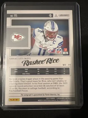 2023 Football Luminance Rashee Rice Auto /100 back