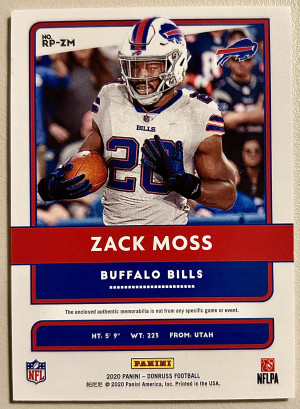 2020 Panini Donruss ZACK MOSS RC Rookie Phenoms Jersey Patch Relic Colts back