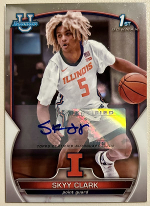 2022-23 Bowman University Chrome SKYY CLARK 1st Auto Rookie RC #55 Illinois front