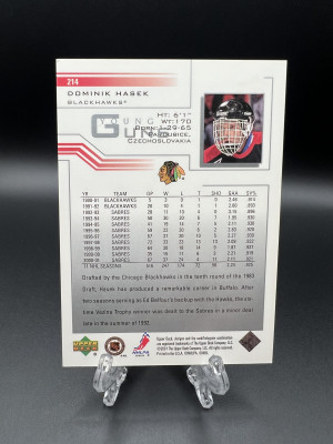 2001-02 Upper Deck Dominik Hasek Young Guns Flashback Chicago Blackhawks back