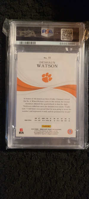 2019 Panini Immaculate Collegiate Deshaun Watson Gold 1/10 PSA 10 SSP back