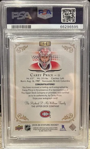 2019-2020 STATURE - CAREY PRICE - Emerald Autograph /65 back
