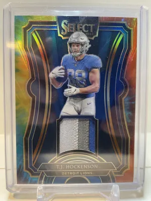 2019 Selec T.J. Hockenson Rookie Tie Dye Patch /25 - 3 Color Patch front