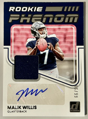 2022 Panini Donruss #RPA-3 MALIK WILLIS RC Auto Jersey Rookie PHENOM Premium /99 front