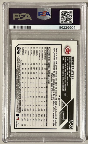 2023 Topps Chrome Update SPENCER STEER RC AUTO PSA 8 #ACSS Reds back