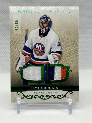 ILYA SOROKIN 2021-22 Upper Deck Artifacts #34 Base Material Emerald 52/65 front