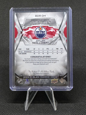2022-23 Upper Deck Black Diamond Dylan Holloway Diamond Relic Rookies Double Ruby 31/49 back