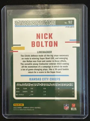 2023 Donruss Optic Nick Bolton Freedom Holo back