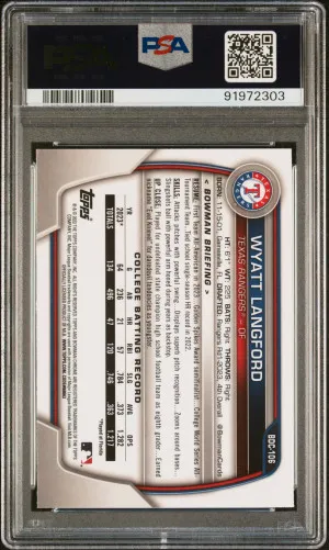 2023 Bowman Draft Wyatt Langford #BDC106 Sparkle PSA 10 back