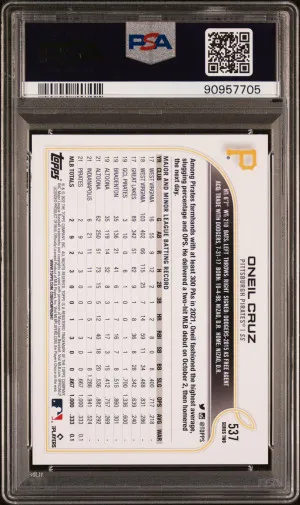 2022 Topps Oneil Cruz #537 PSA 10 90957705 back