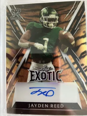 Jayden Reed 2023 Leaf Exotic Autographed Rookie 10/15 front
