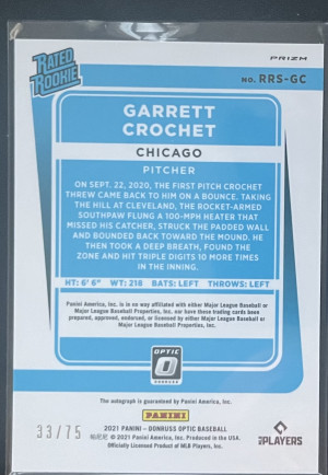 2021 Panini Donruss Optic Garrett Crochet Pink Velocity Auto /75 #RRS-GC back