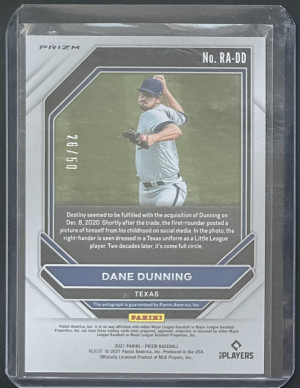 2021 Panini Prizm Dane Dunning Rookie Auto /50 #RA-DD back