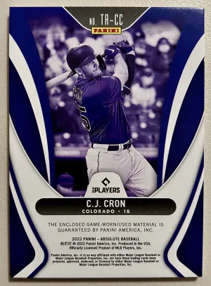 2022 Absolute C.J. Cron Absolute Baseball Threads Jersey Memorabilia TR-CC back