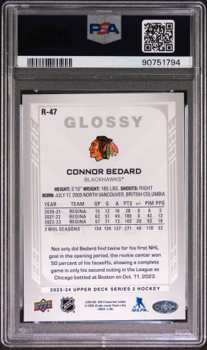 2023 Upper Deck Opc Glossy Connor Bedard #R47 PSA 10 back