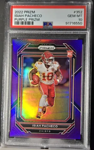 2022 Prizm Isiah Pacheco Purple Prizm #/125 Rookie PSA 10 front