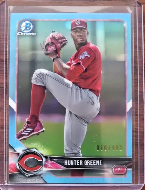 2018 Bowman Chrome Hunter Greene #BDC-58 Sky Blue Refractor /402 front