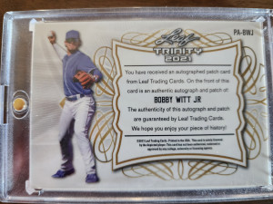 BOBBY WITT JR-2021 Leaf Trinity JUMBO 2-COLOR PATCH/JERSEY/AUTO back