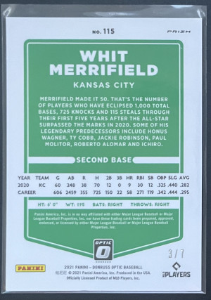 2021-22 Panini Donruss Optic Whit Merrifield Green Cracked Ice /7 #115 back