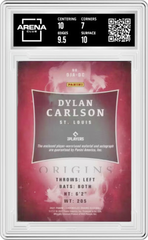 2021 Panini Chronicles Dylan Carlson #OJA-DC Player Worn RC Patch Auto /99 MLB back