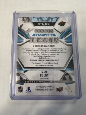 Matt Boldy Team Logo Jumbos Rookie Patch Auto 24/99 back