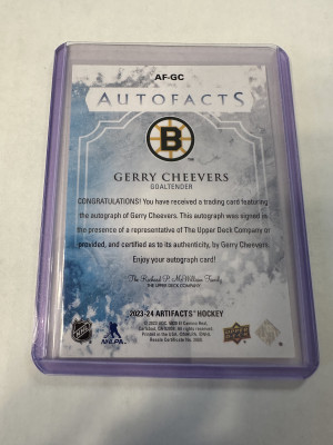 Gerry Cheevers 2023-24 Autofacts Autograph Boston Bruins back