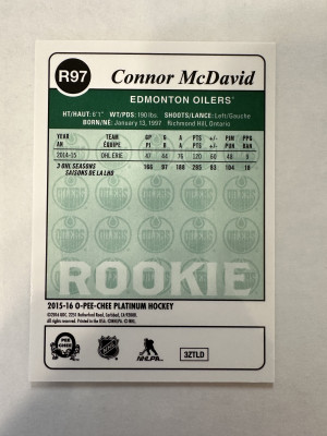 Connor Mcdavid 2015-16 O-Pee-Chee Platinum Retro Rookie back