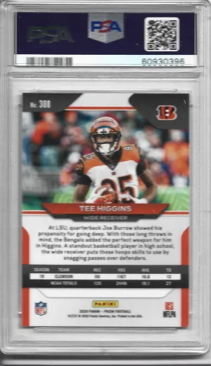 2020 Panini Prizm Tee Higgins Rookie Negative SP PSA 9 #308 Bengals RC back
