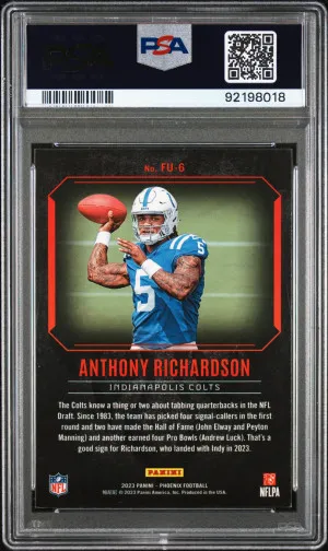 2023 Panini Phoenix Fired Up Anthony Richardson #FU6 Rookie PSA 10 back