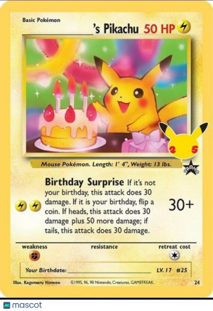 Birthday Pikachu 24 Celebrations Holo Black Star Promo Pokemon Card Mint front
