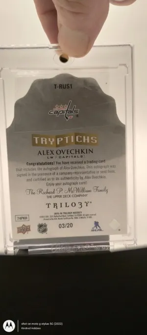 2015-16 UD Trilogy Triptychs Alexander Ovechkin Autograph (on card) #/20 back