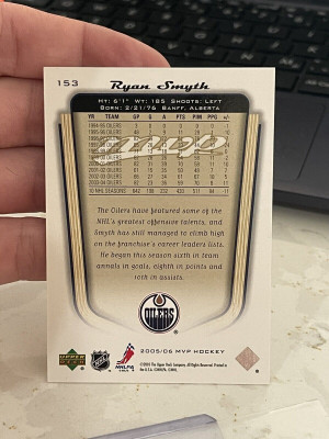 Ryan Smyth 2005-06 Upper Deck MVP #153 Edmonton Oilers #’ed /100 back