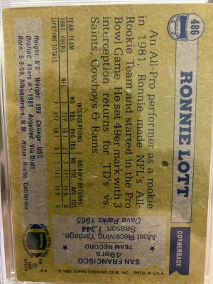 Ronnie Lott 1982 Topps RC back