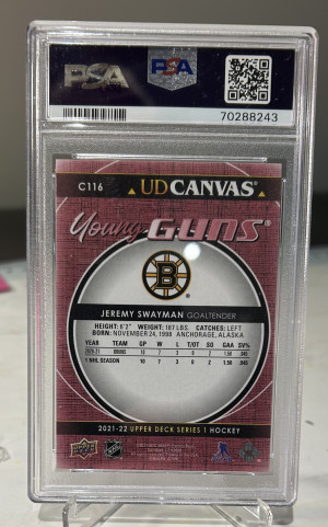 Jeremy Swayman Young Guns Canvas PSA 10 back